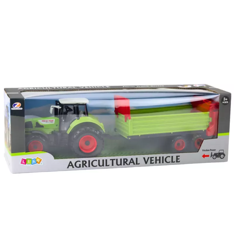 LEAN TOYS Traktor mit Anhänger, Reibungsantrieb, öffnende Motorhaube, Türen, Grün