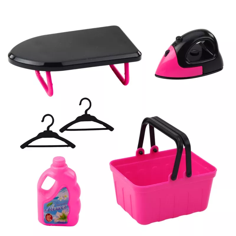 LEAN TOYS Haushaltsgeräte-Set Interaktive Waschmaschine mit Licht, Sound und Zubehör, Pink/Schwarz