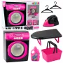 LEAN TOYS Haushaltsgeräte-Set Interaktive Waschmaschine mit Licht, Sound und Zubehör, Pink/Schwarz