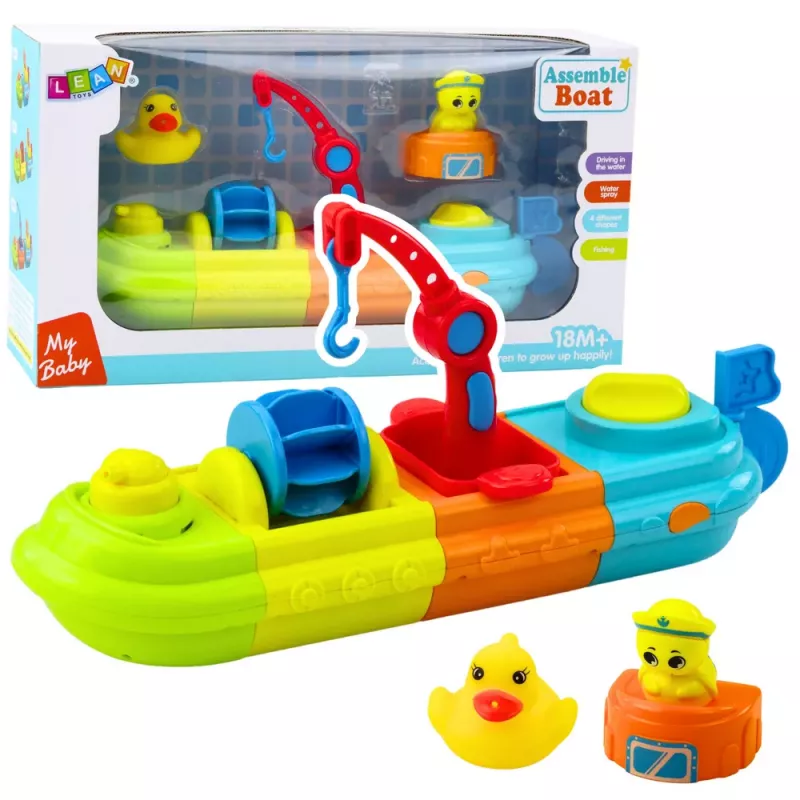 LEAN TOYS Badespielzeug Schiff Boot Bunter Kran Haken Ente Schildkröte