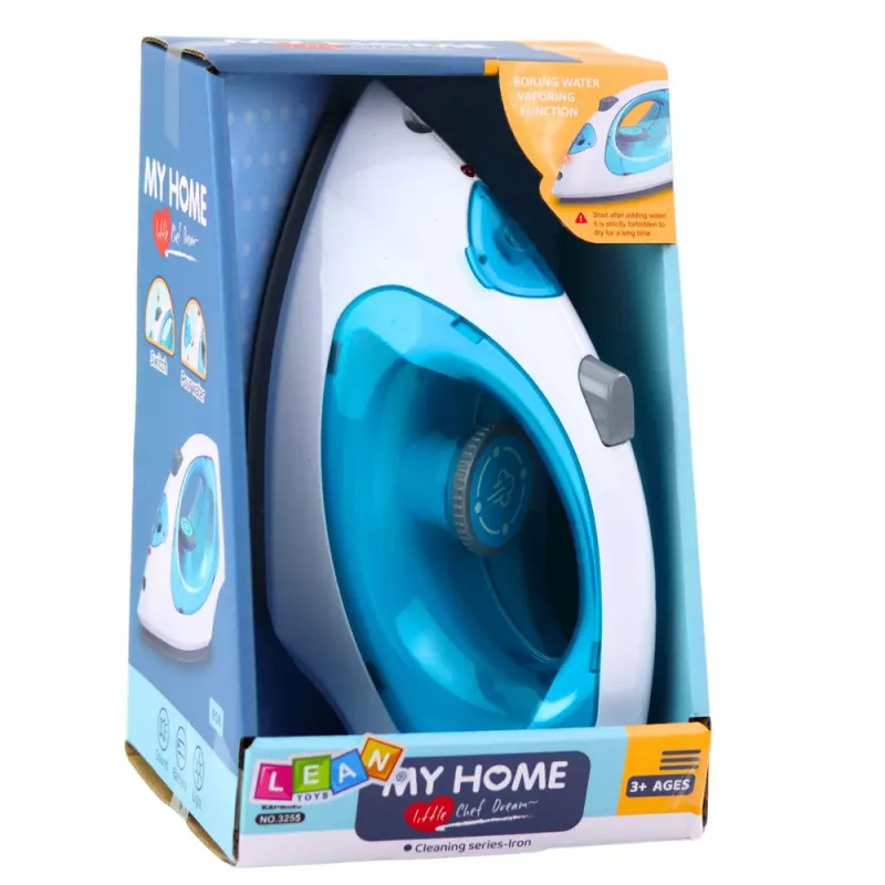 LEAN TOYS Spielzeugbügeleisen für Kinder mit Dampf, Licht und Sound, Blau