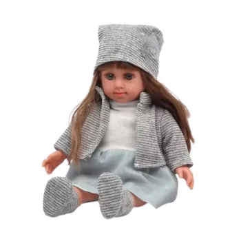 LEAN TOYS Babypuppe in blauem Kleid, Hut, Pullover, Handschuhen - 36,5 cm