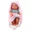 LEAN TOYS Babypuppe in grauem Schlafanzug mit rosa Hasendecke, 23 cm