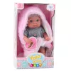 LEAN TOYS Babypuppe in grauem Schlafanzug mit rosa Hasendecke, 23 cm