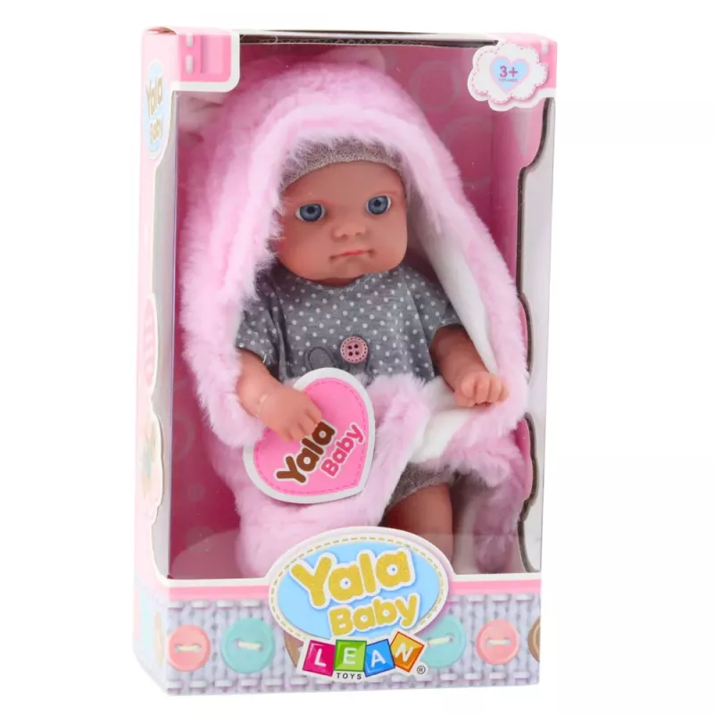 LEAN TOYS Babypuppe in grauem Schlafanzug mit rosa Hasendecke, 23 cm