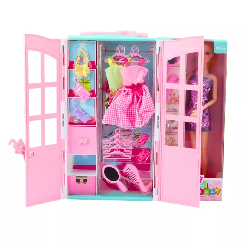 LEAN TOYS Puppenset mit Kleiderschrank-Zubehör, Kleidung, Mode, Anziehpuppe für Mädchen