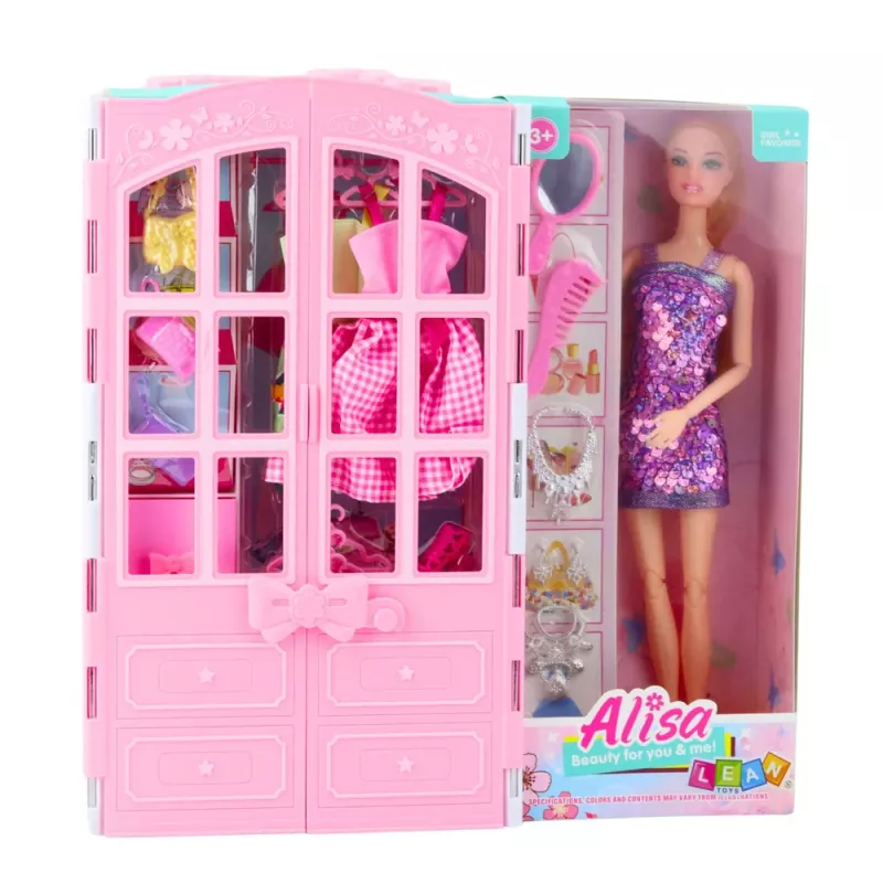 LEAN TOYS Puppenset mit Kleiderschrank-Zubehör, Kleidung, Mode, Anziehpuppe für Mädchen