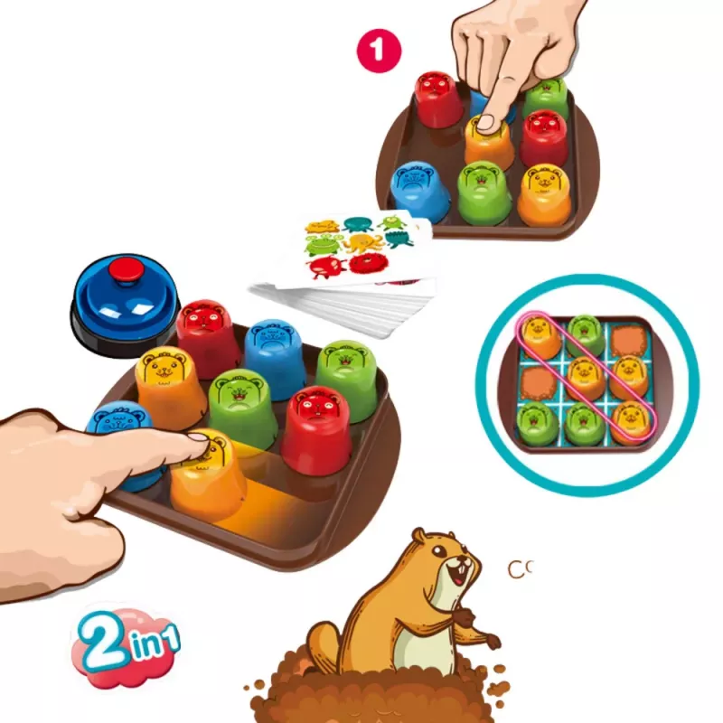 LEAN TOYS 2in1 Mole Maze Geschicklichkeitsspiel Fast Cups Tic Tac Toe
