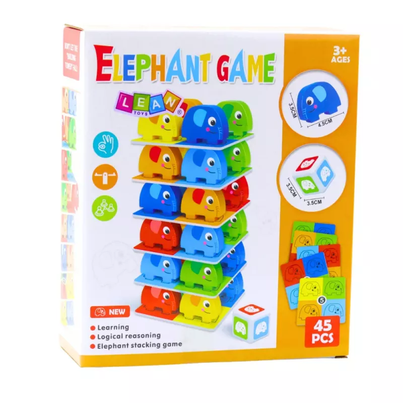 LEAN TOYS Family Arcade Game Elephant Tower Stacking 45 Teile