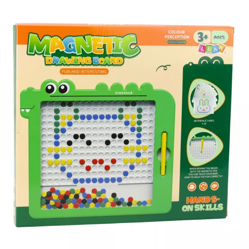 LEAN TOYS Magnetic Board Puzzle Mosaic Dinosaur Green Cards 20 Designs