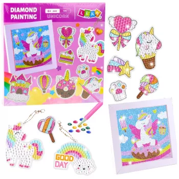 LEAN TOYS Kreativset Diamant-Mosaik Schlüsselanhänger Einhörner Bunt