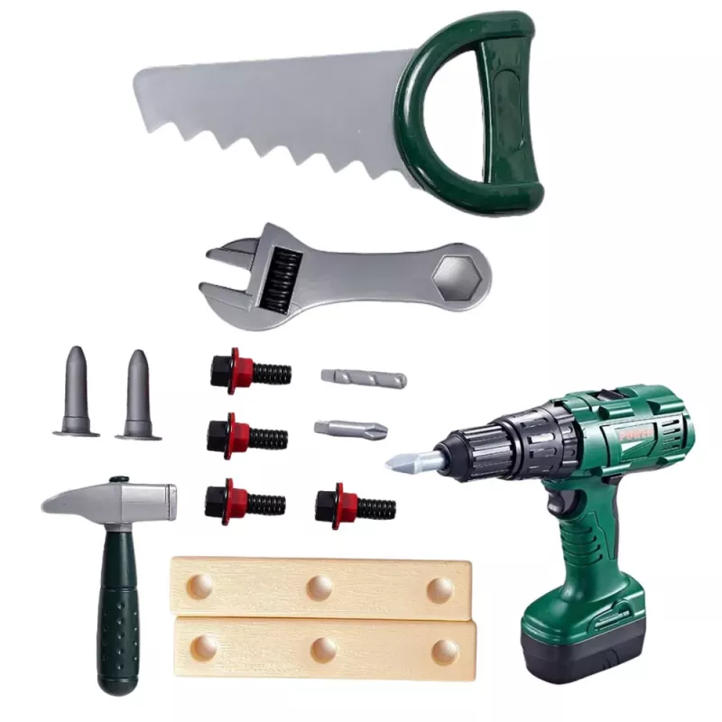 LEAN TOYS DIY Werkzeugset im Karton Akku-Bohrschrauber 14-teilig