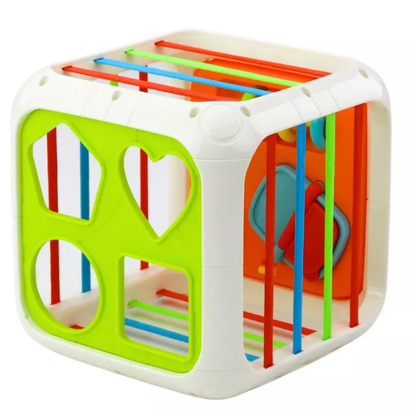 LEAN TOYS Sensorikwürfel Pädagogischer Formsortierer für Kinder, Flexible elastische Bänder, 6 Formen, Mehrfarbig