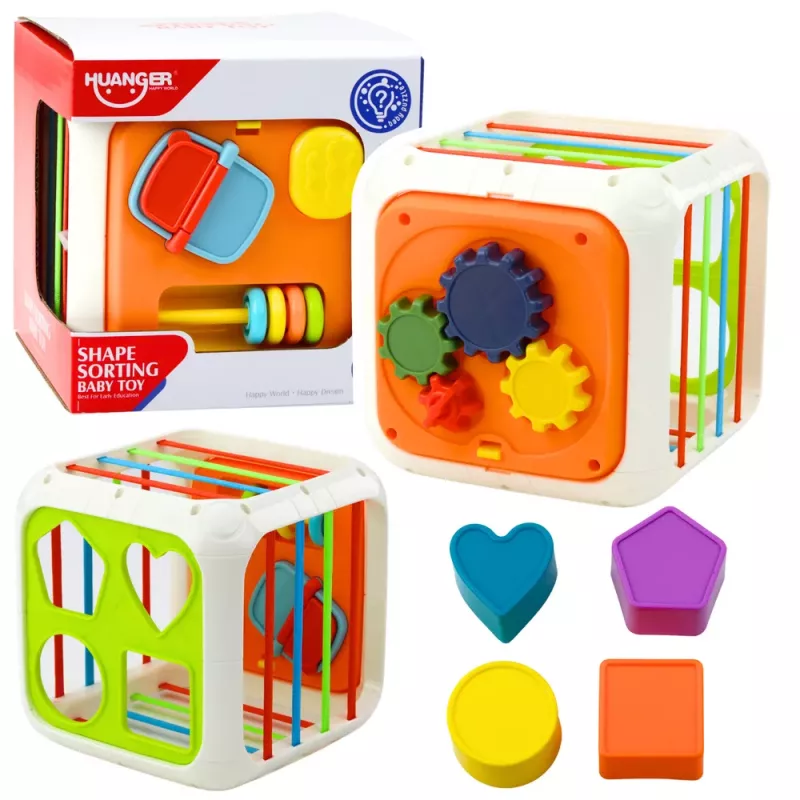 LEAN TOYS Sensorikwürfel Pädagogischer Formsortierer für Kinder, Flexible elastische Bänder, 6 Formen, Mehrfarbig