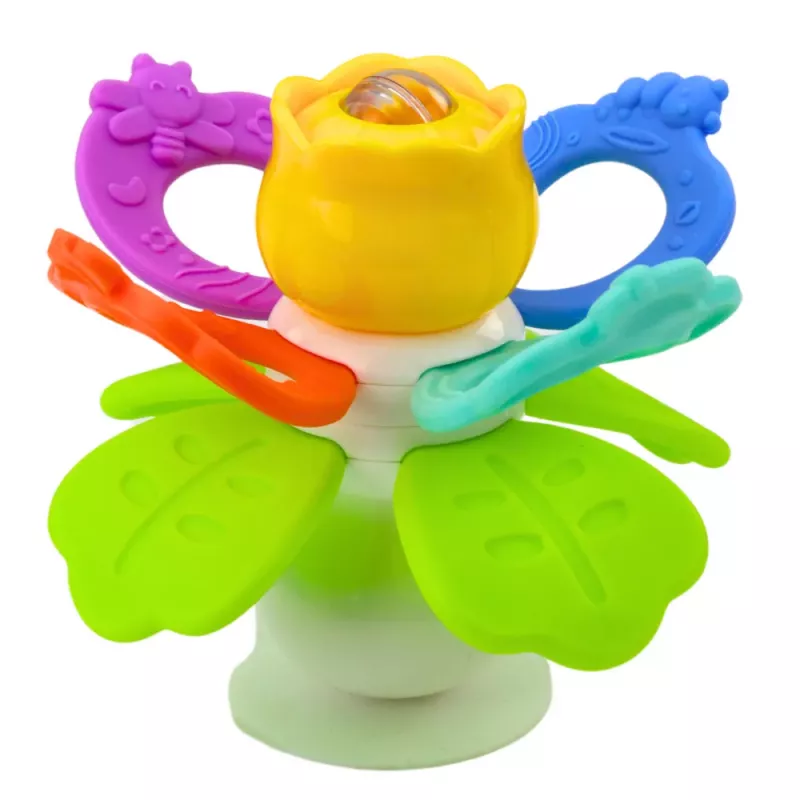 LEAN TOYS Sensorik-Spielzeug Blume rotierend mit Beißringen und Saugnapf