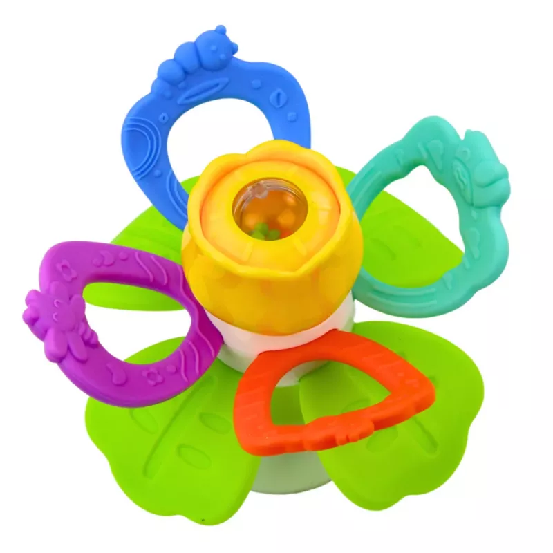 LEAN TOYS Sensorik-Spielzeug Blume rotierend mit Beißringen und Saugnapf