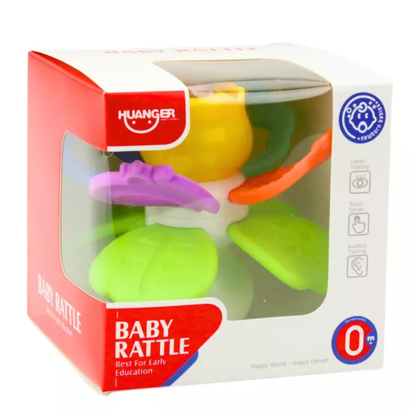 LEAN TOYS Sensorik-Spielzeug Blume rotierend mit Beißringen und Saugnapf