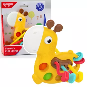 LEAN TOYS Sensorik-Spielzeug Giraffe zum Ziehen an Schnüren Gelb