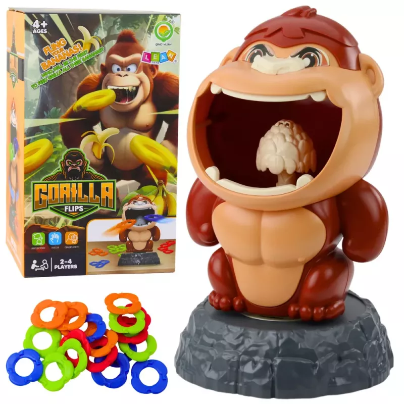 LEAN TOYS Geschicklichkeitsspiel Wurf auf das Ziel Gorilla rotierend Sound Hula Hoops