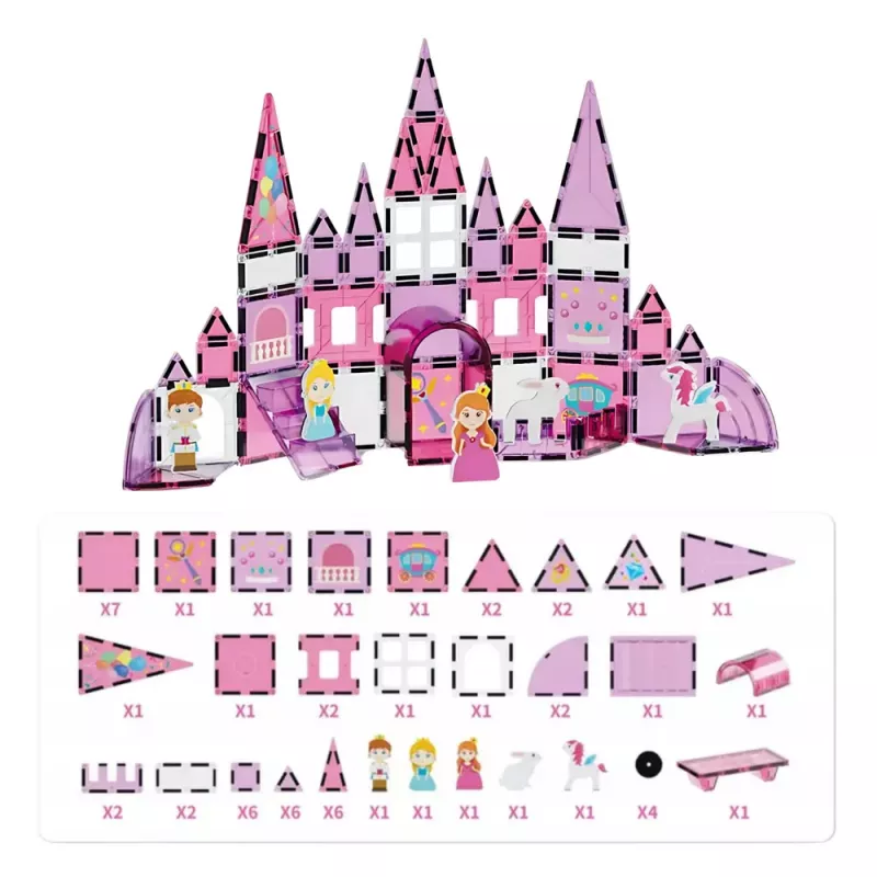 LEAN TOYS Magnetic Windows Blocks für Mädchen Pink 58 Teile