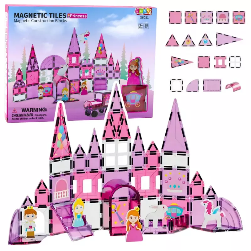 LEAN TOYS Magnetic Windows Blocks für Mädchen Pink 58 Teile