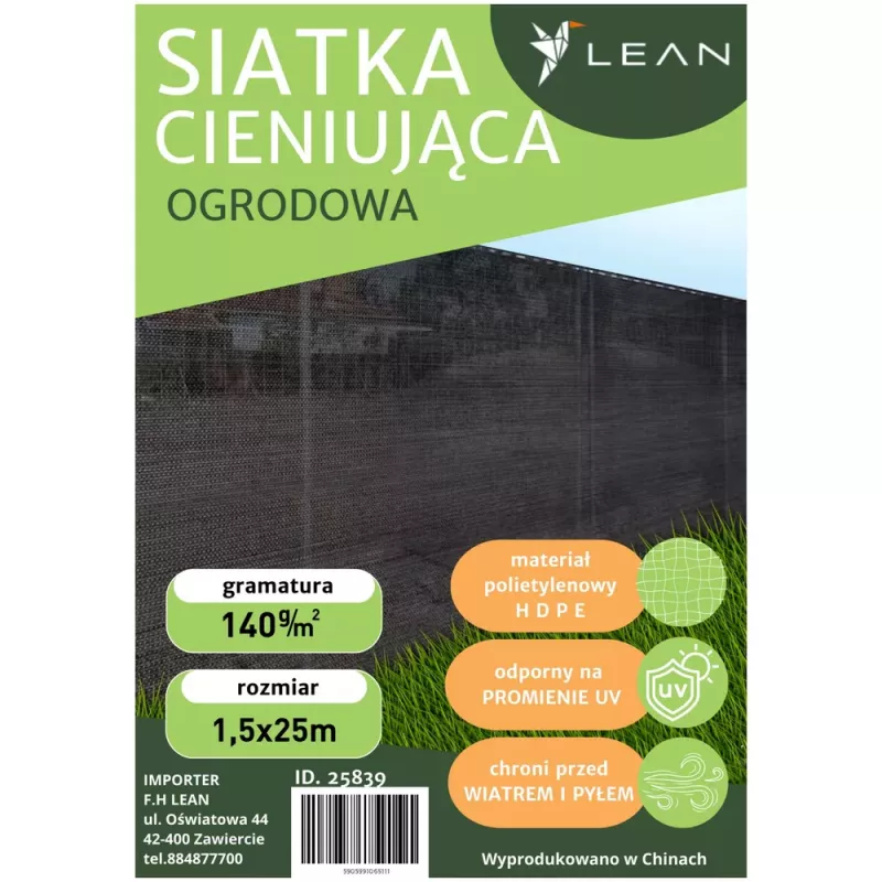 LEAN Schattierungsnetz für Zaun Sichtschutz Grau 1,5M 25M 140g/m²