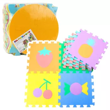 LEAN TOYS Soft Puzzle Mat Educational EVA Foam Fruits Sweets Colorful 16 pcs.