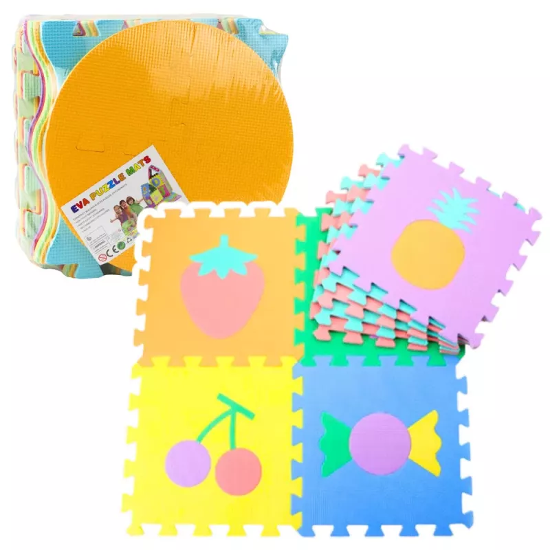LEAN TOYS Soft Puzzle Mat Educational EVA Foam Fruits Sweets Colorful 16 pcs.