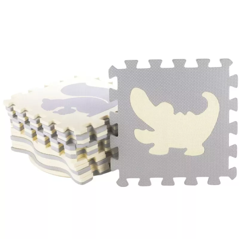 LEAN TOYS Soft Puzzle Educational Mat Animals EVA Foam Beige Gray 9 pcs