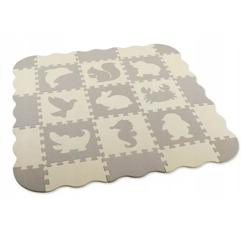 LEAN TOYS Soft Puzzle Educational Mat Playpen EVA Foam Beige Gray 25 pcs