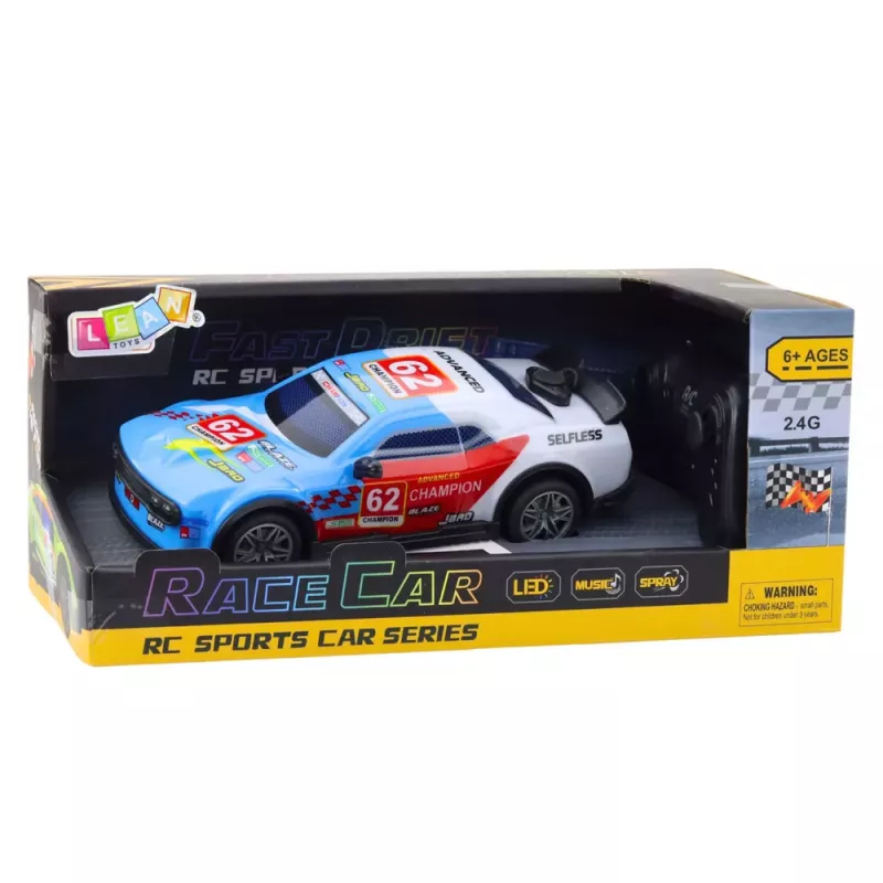LEAN TOYS RC-Fernsteuerung Sportwagen mit Lichtern und Wasserdampf Blau 1:22
