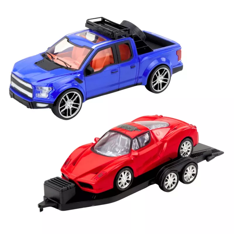 LEAN TOYS Geländewagen mit Abschleppwagen und Sportwagen Set