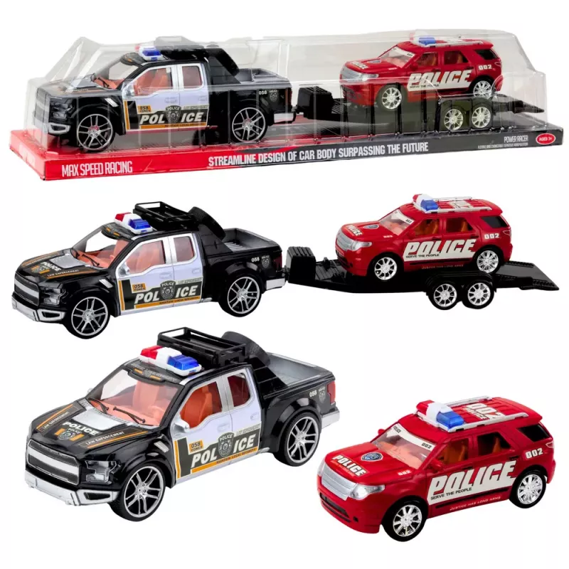 LEAN TOYS Off-Road Polizeiauto-Set mit Abschleppwagen und Streifenwagen