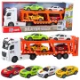 LEAN TOYS Lora Truck Abschleppwagen-Set mit 4 Autos, öffnenden Türen, Licht & Sound