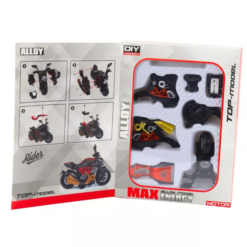 LEAN TOYS Motorrad zum Zusammenbauen Schrauben Metall 1:14 DIY Schwarz und Orange