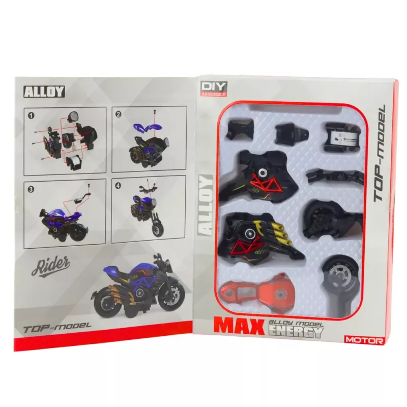 LEAN TOYS Motorrad zum Zusammenbauen Schrauben Metall 1:14 DIY Schwarz und Rot