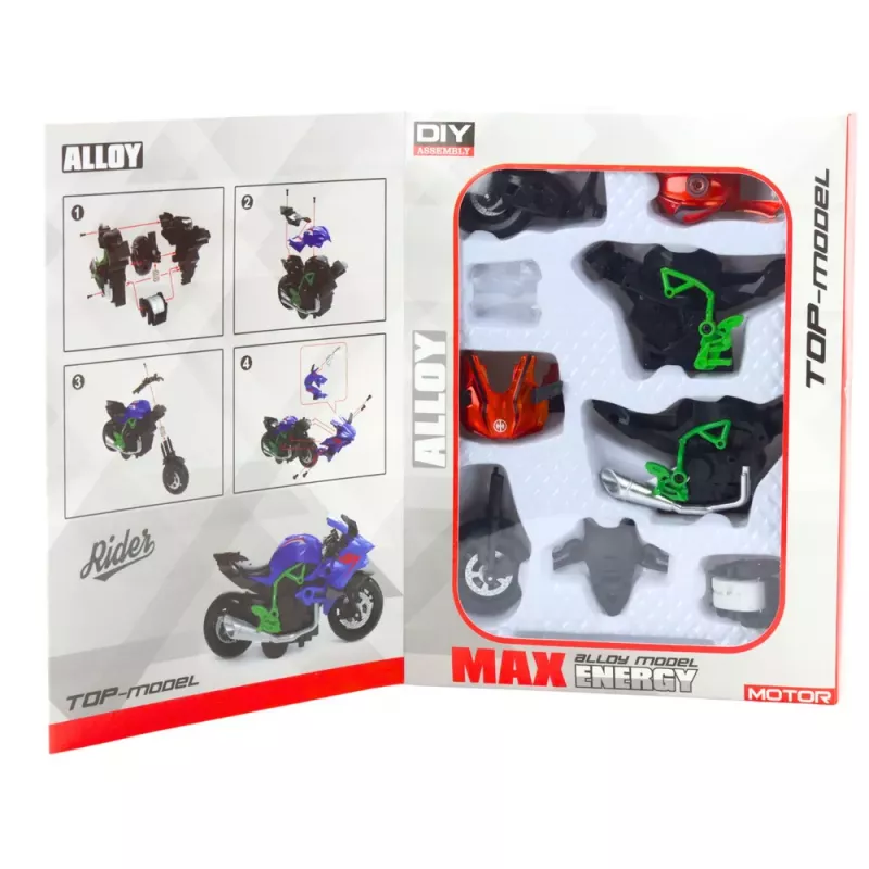 LEAN TOYS Motorrad zum Zusammenbauen Schrauben Metall 1:14 DIY Orange-Grün