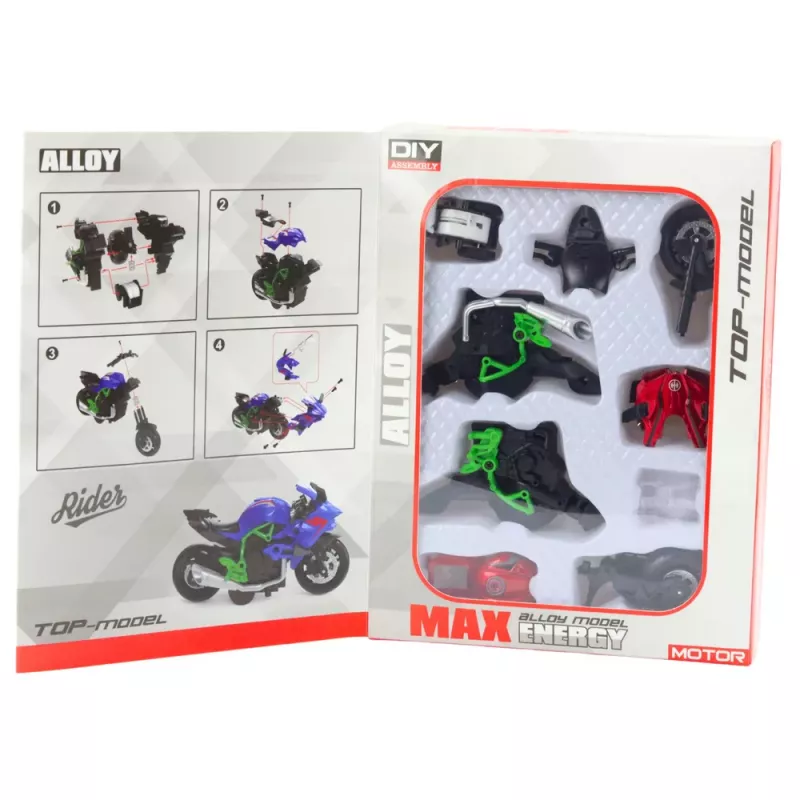 LEAN TOYS Motorrad zum Zusammenbauen Schrauben Metall 1:14 DIY Grün-Rot