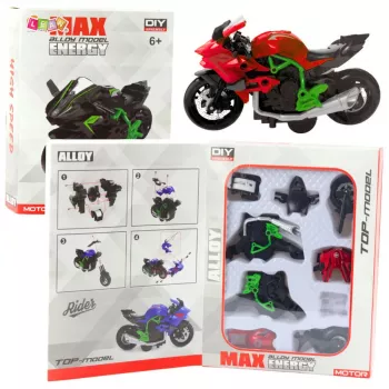 LEAN TOYS Motorrad zum Zusammenbauen Schrauben Metall 1:14 DIY Grün-Rot