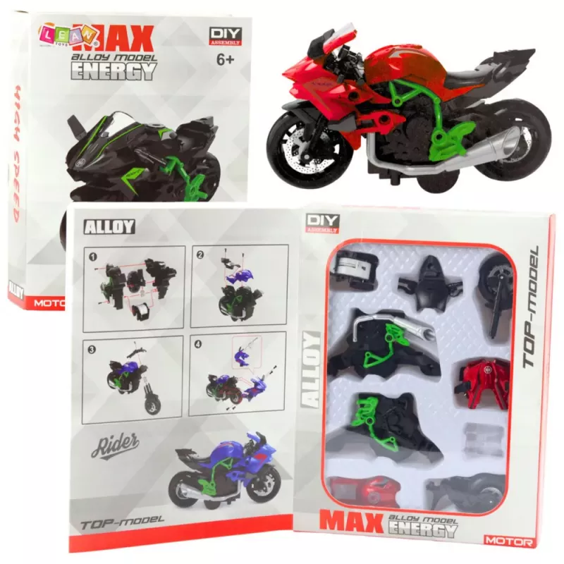 LEAN TOYS Motorrad zum Zusammenbauen Schrauben Metall 1:14 DIY Grün-Rot