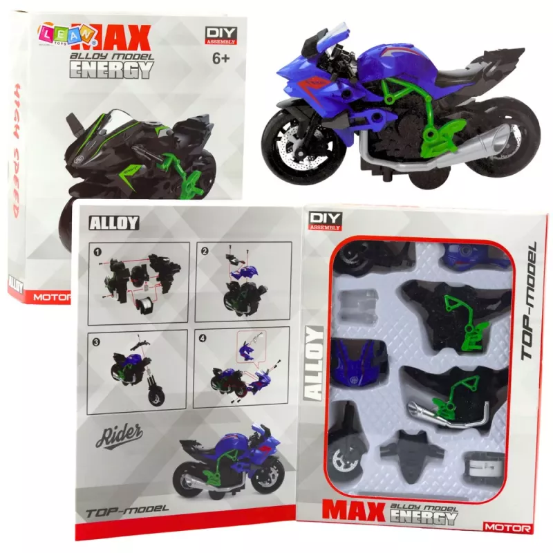 LEAN TOYS Motorrad zum Zusammenbauen Schrauben Metall 1:14 DIY Grün-Blau