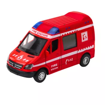LEAN TOYS Feuerwehrauto Metall Pull-Back Motor Lichter Geräusche Rot 1:32