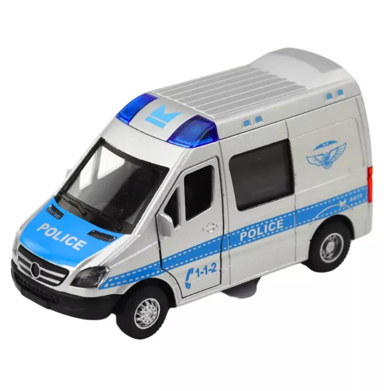 LEAN TOYS Metall-Polizeiauto mit Rückzugsmotor, Licht und Sound 1:32
