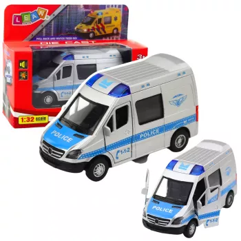 LEAN TOYS Metall-Polizeiauto mit Rückzugsmotor, Licht und Sound 1:32