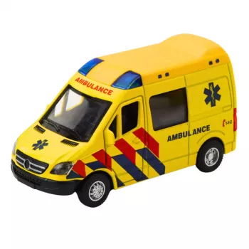 LEAN TOYS Krankenwagen Metall Pull-Back motorisiert Lichter Geräusche Gelb 1:32