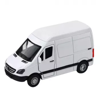 LEAN TOYS Metall-Lieferwagen mit Rückziehmotor, Lichtern, Geräuschen, Weiß 1:32