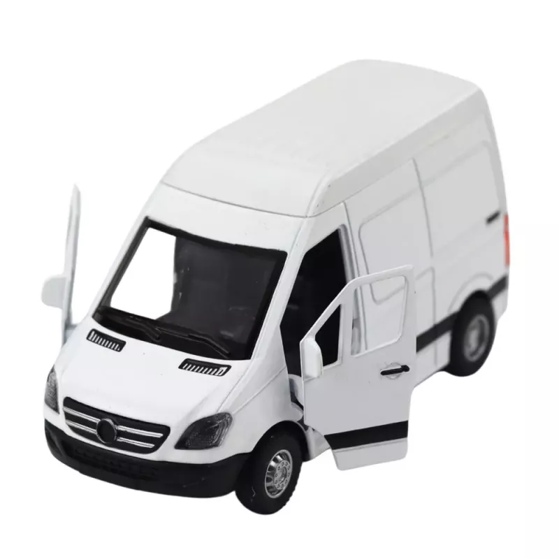 LEAN TOYS Metall-Lieferwagen mit Rückziehmotor, Lichtern, Geräuschen, Weiß 1:32