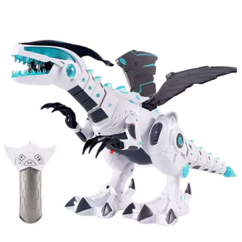 LEAN TOYS RC-Fernsteuerungs-Dinosaurier-Roboter mit Flügeln, Lichtern und Geräuschen, Weiß