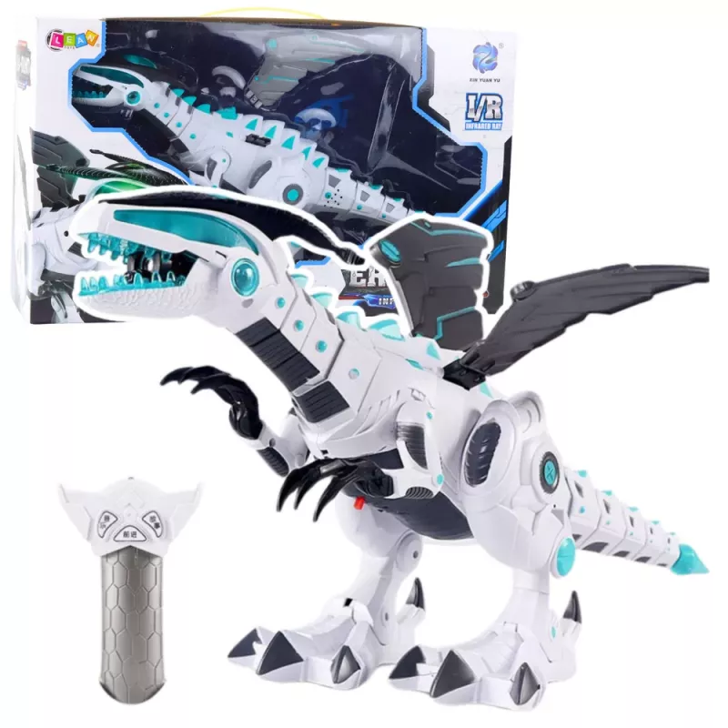 LEAN TOYS RC-Fernsteuerungs-Dinosaurier-Roboter mit Flügeln, Lichtern und Geräuschen, Weiß