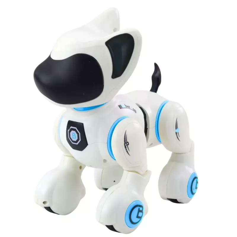 LEAN TOYS Interaktiver Roboterhund mit Fernbedienung, Licht und Sound, Weiß Blau